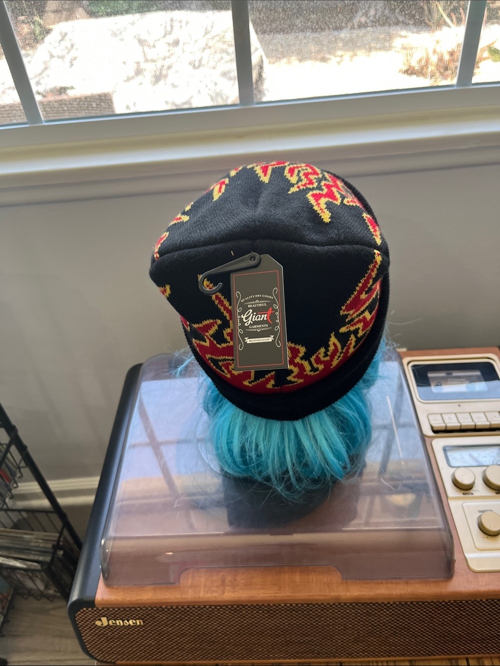 Black Beanie with Flame Design - Picture 3 of 3